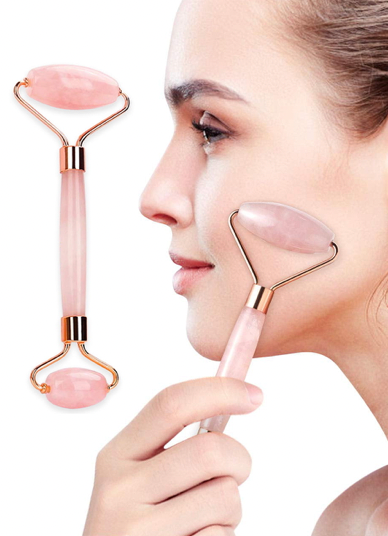 Gua Sha et roller en quartz rose